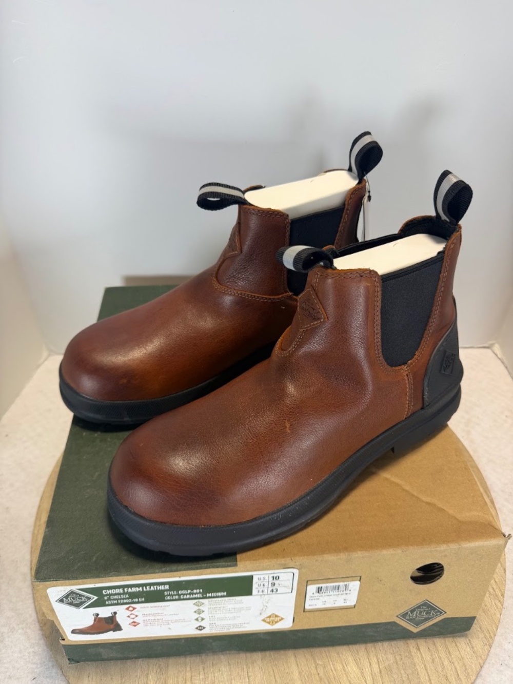 Muck Chore Farm Leather 6" Chelsea Boots Mens 10 Waterproof Brown